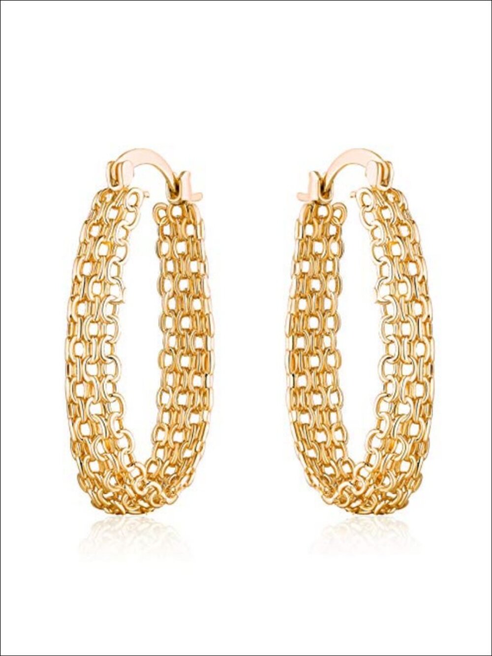 18K Gold Plated Link Mesh Braided Filigree Hoop Earrings 25mm